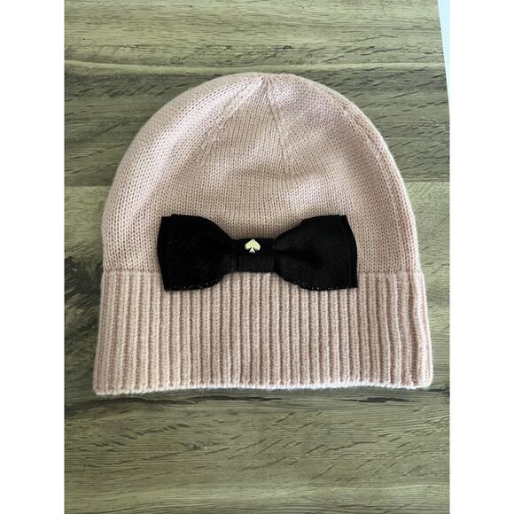 Kate Spade Pink Glitter Bow Wool Blend Knit Beanie Hat - Picture 1 of 4